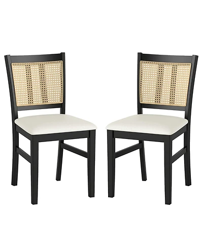 Gouun Farmhouse Rattan Cane-Back Dining Chairs Set of 2 with Rubber Wood Legs
