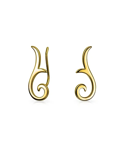 Bling Jewelry Scroll Design Ear Pin Crawlers Climber Earrings Gold Plated .925 Sterling Silver