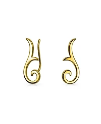 Bling Jewelry Scroll Design Ear Pin Crawlers Climber Earrings Gold Plated .925 Sterling Silver