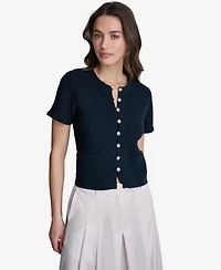 Bcbg Women's Tweed Short-Sleeve Cropped Cardigan