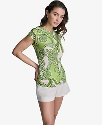 Bcbg Women's Paisley Print Crewneck Cap-Sleeve Top