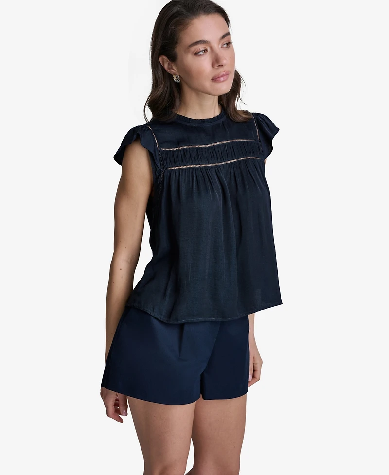 Bcbg Women's Flutter-Sleeve Crewneck Blouse