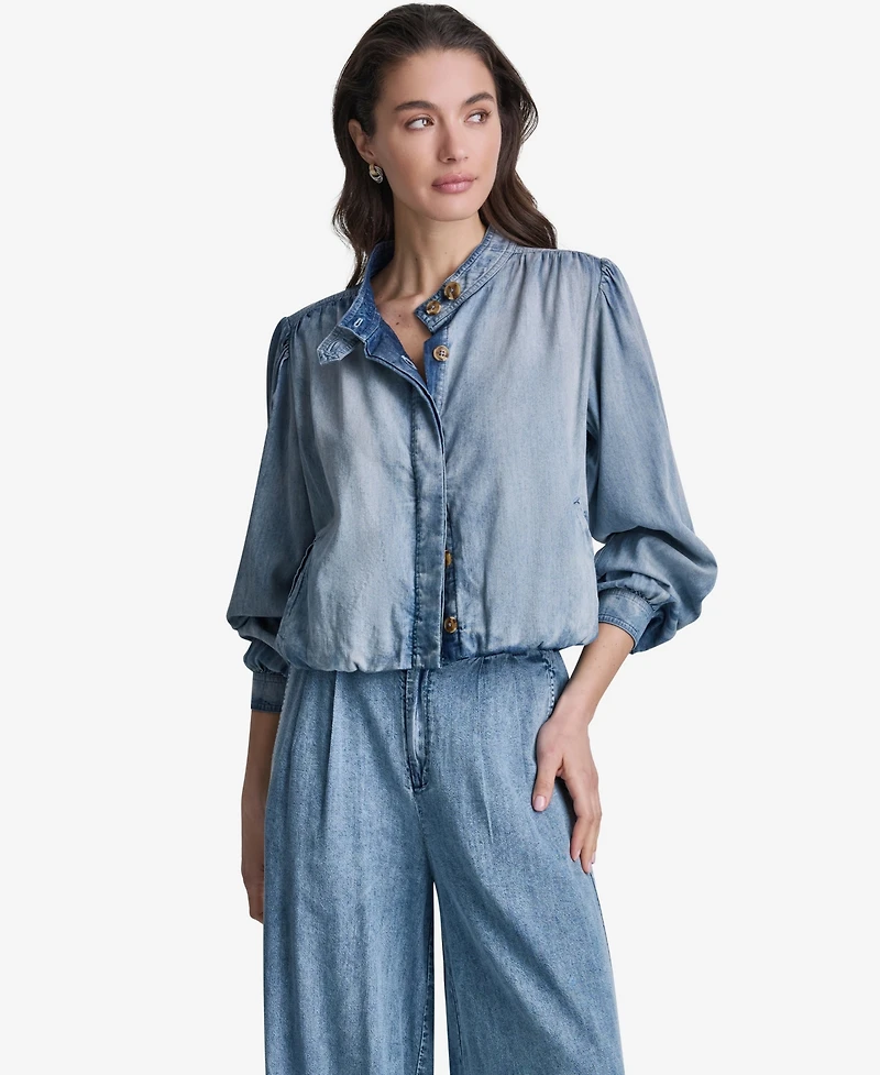 Bcbg Women's Puff-Sleeve Button-Front Collared Top