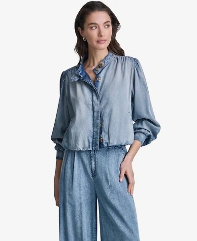 Bcbg Women's Puff-Sleeve Button-Front Collared Top