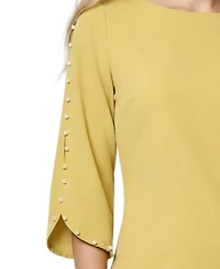 Ny Collection Women's 3/4 Mother of Pearl-Detail Petal Sleeve Dress