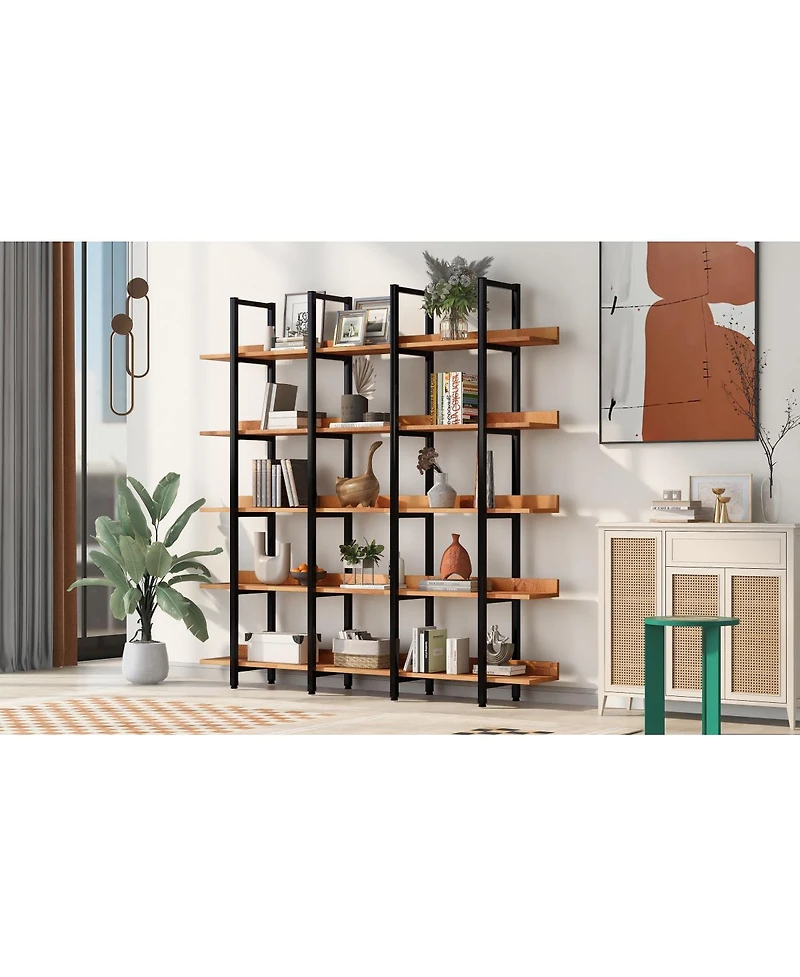 Streamdale Furniture 5 Tier Industrial Style Bookcase with Metal Frame