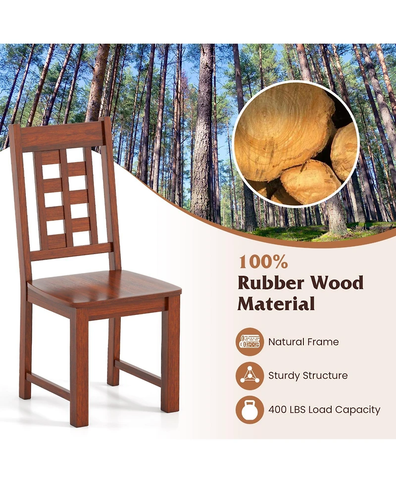 Gymax Dining Chairs Set of 2 w/Solid Rubber Wood Frame Elegant Hollowed Backrest
