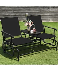 Gymax Patio 2-Person Glider Rocking Chair Loveseat Garden w/ Tempered Glass Table