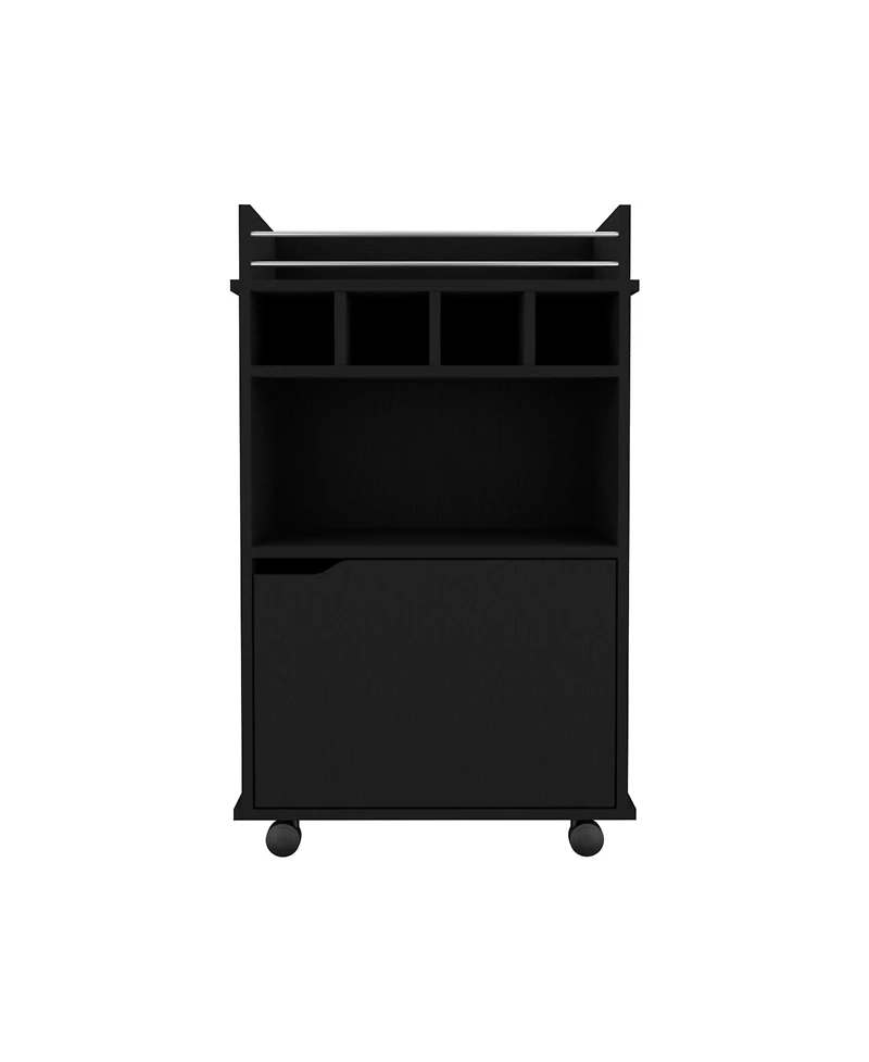 flynama Bar Cart with 2 Open Shelves, 4 Cubbies and Closed Cabinet