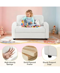 Gouun 2-Seat Kids Sofa with Teddy Fleece Upholstery and Solid Wood Frame