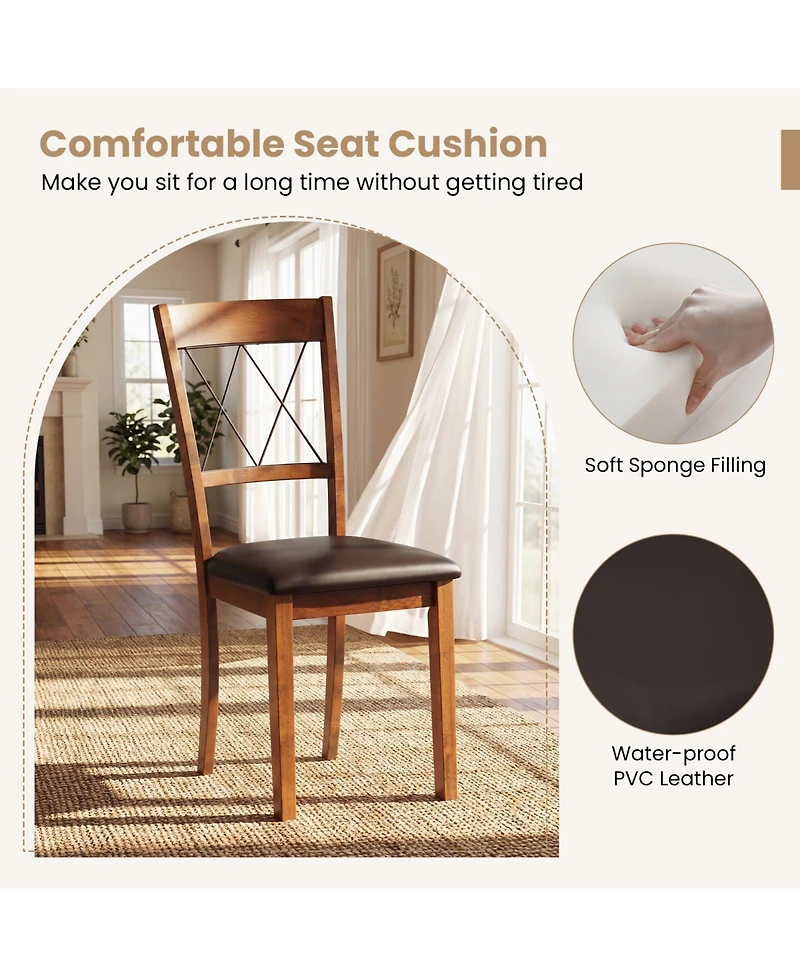 Gouun Cross-Back Dining Chairs Set of 2 with Pvc Leather Seat and Rubber Wood Frame