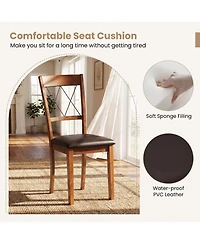 Gouun Cross-Back Dining Chairs Set of 2 with Pvc Leather Seat and Rubber Wood Frame