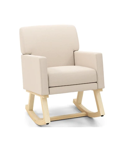 Gouun Upholstered Rocking Chair with Padded Seat and Solid Wood Base