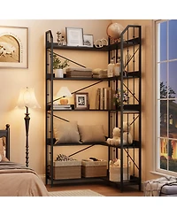 gaomon Industrial L-Shaped Corner Bookshelf, 5-Tier Bookcase Storage Display Shelf