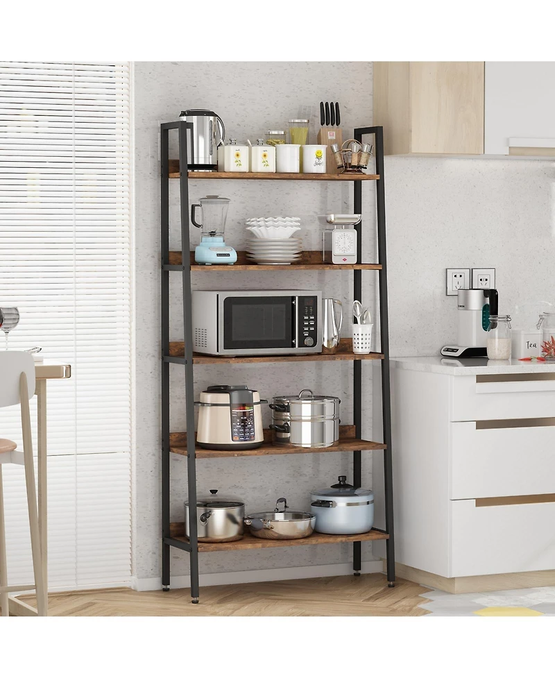 gaomon 5-Tier Industrial Metal Frame Bookshelf, Adjustable Feet Farmhouse Open Bookcase