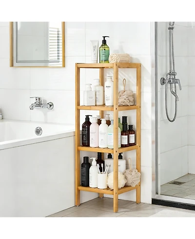 Homfan -Tier Bamboo Shelf Narrow Bathroom with Slatted Shelves Wood Plant Stand Standing Towel Rack Corner