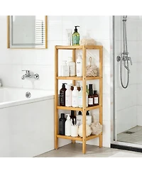 Homfan -Tier Bamboo Shelf Narrow Bathroom with Slatted Shelves Wood Plant Stand Standing Towel Rack Corner