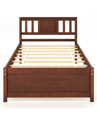 Gymax Bed Frame w/ Headboard Wood Slat Support No Box Spring Needed