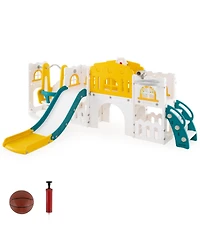Slickblue Toddler 10 in 1 Slide Swing Climber Set with Basketball Hoop