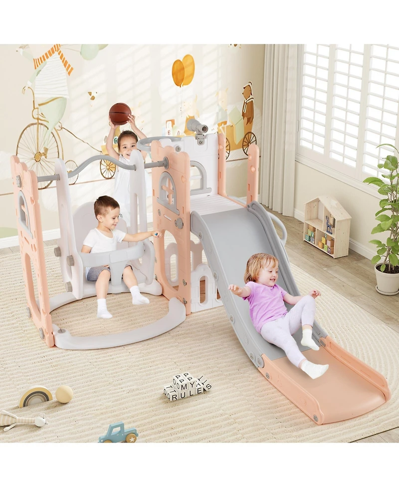 Slickblue 7 1 Toddler Slide and Swing Set L Shaped with Hoop