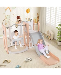 Slickblue 7 1 Toddler Slide and Swing Set L Shaped with Hoop