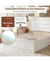 Gymax Full Bed Frame w/Storage Drawers Headboard Wooden Slat Support