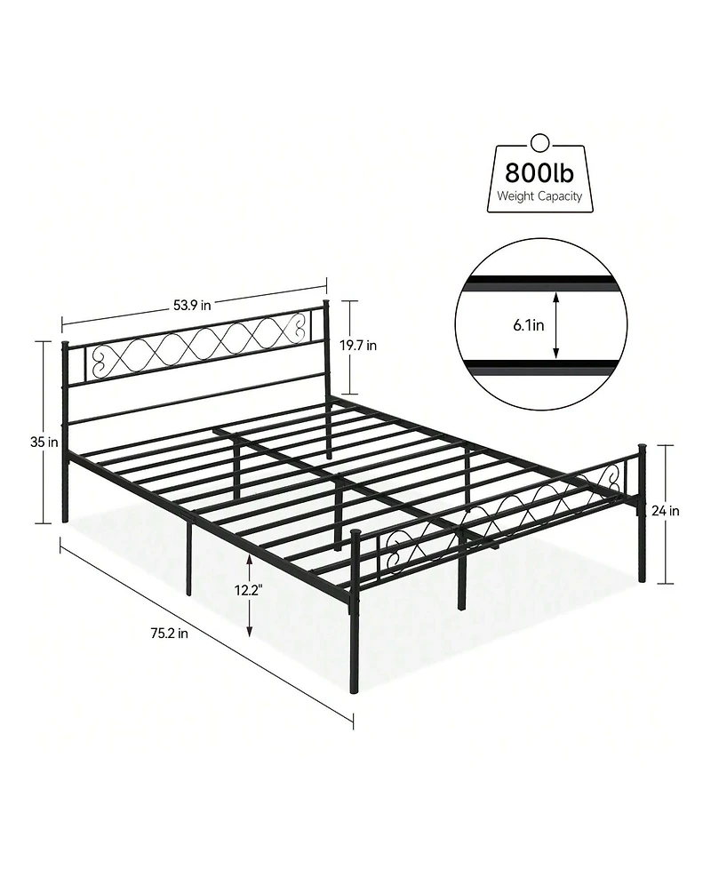 gaomon Metal Bed Frame with Heart Headboard and Footboard, 12.2" Storage Space, Steel Slats Support