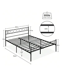 gaomon Metal Bed Frame with Heart Headboard and Footboard, 12.2" Storage Space, Steel Slats Support
