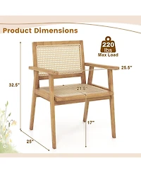 Gymax Wood Chair Teak Wood Armchair w/ Rattan Seat and Curved Backrest Patio