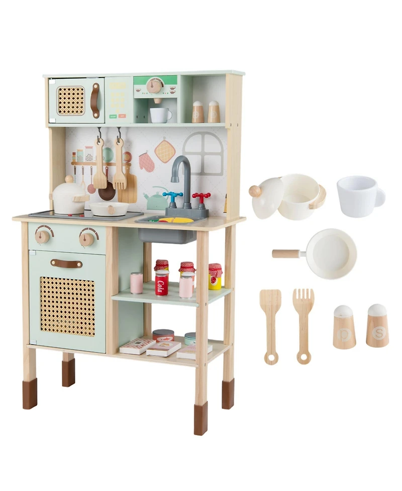 Slickblue Wooden Play Kitchen for Kids Retro Set with Lights Sounds
