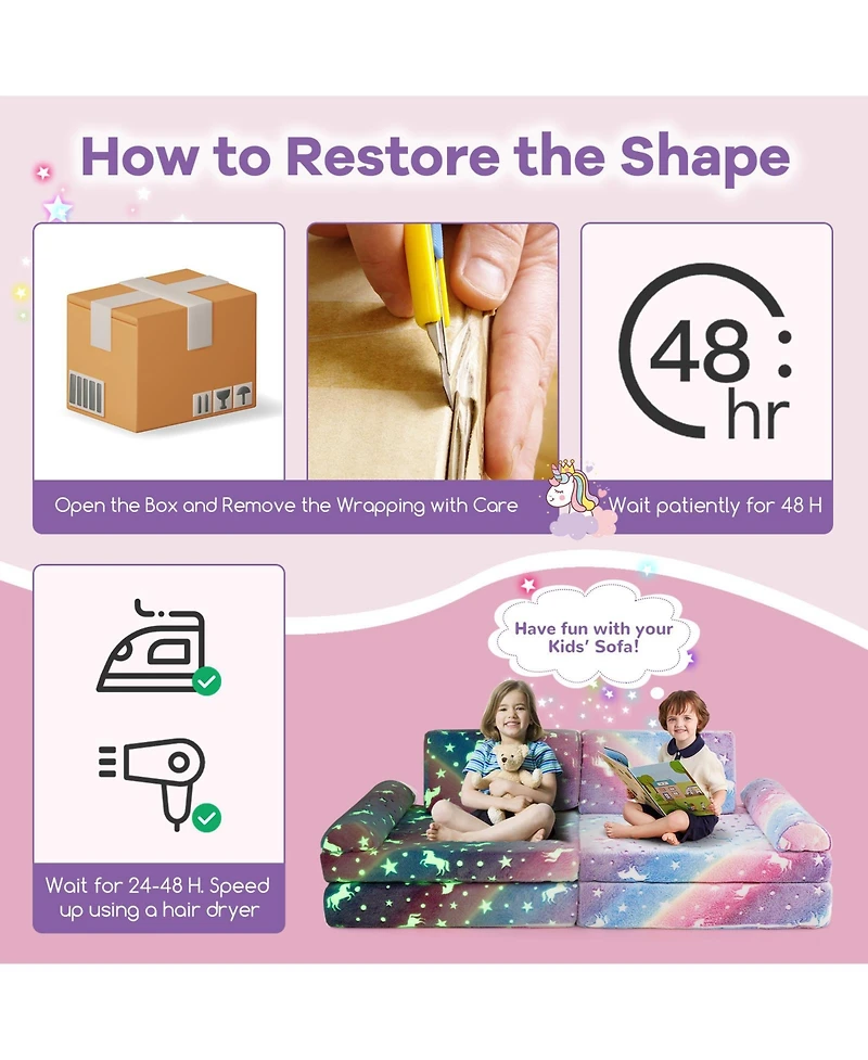 Gouun 8-Piece Modular Kids Play Couch Glow-in-the-Dark Toddler Sectional