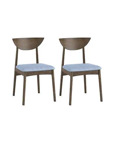 Gouun Linen Upholstered Dining Chairs Set of 2 with Curved Backrest and Rubber Wood Legs