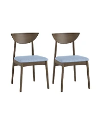 Gouun Linen Upholstered Dining Chairs Set of 2 with Curved Backrest and Rubber Wood Legs