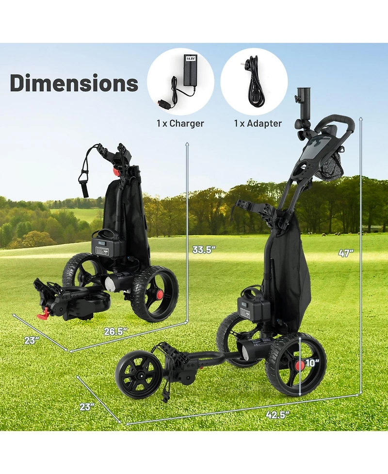 Mecale 3-Wheel Golf Push Cart with Adjustable Handle, 9 Speed Settings
