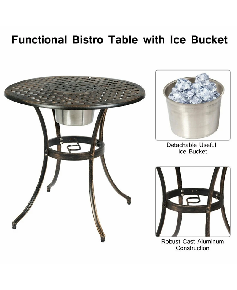 Clihome 3PCS Outdoor Cast Aluminum Bistro Set with Removable Ice Bucket & Adjustable Feet