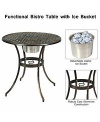 Clihome 3PCS Outdoor Cast Aluminum Bistro Set with Removable Ice Bucket & Adjustable Feet