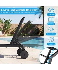 Gouun Set of 2 Patio Lounge Chairs with Wheels and 6-Level Adjustable Backrest