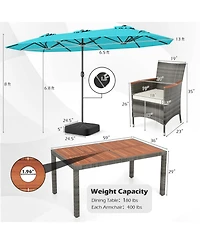 Gouun 8-Piece Patio Dining Set with 13.5 ft Market Umbrella, 59 in Table and 6 Rattan Chairs