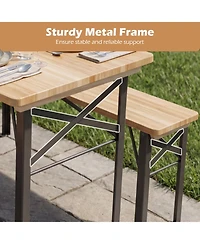 Gouun 3-Piece Folding Picnic Table and Bench Set, Fir Wood Portable Outdoor Dining