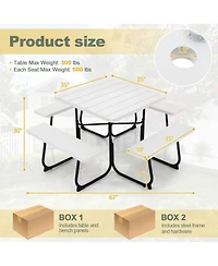 Gouun Square Outdoor Picnic Table with 4 Built-in Benches and Umbrella Hole, Hdpe Top