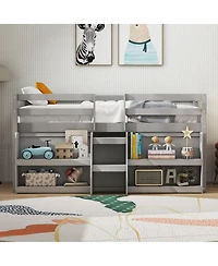 Gouun Led Twin Loft Bed with Staircase and Bookcase Storage