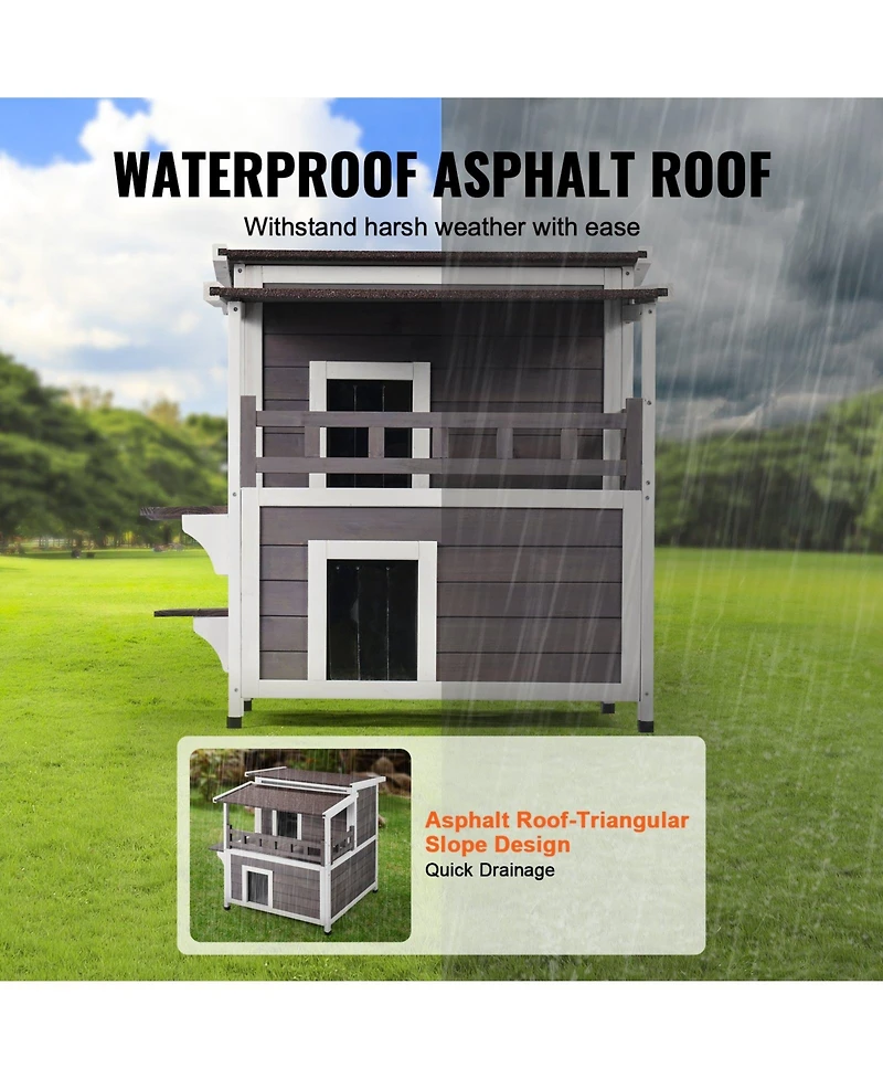 Cozito Outdoor Cat House 2-Story 30x30x32 in Weatherproof Wood