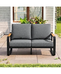 Tribesigns Outdoor Loveseat Sofa with Removable Cushions, Metal Frame Patio Thick Cushions for Patio, Balcony, Porch, Garden