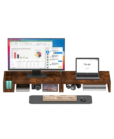 Gnuadz Wood Dual Monitor Stand Riser Desk Organizer Pen Holders