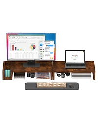 Gnuadz Wood Dual Monitor Stand Riser Desk Organizer Pen Holders