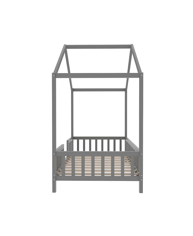 Streamdale Furniture Montessori House Floor Bed with Canopy and Railings