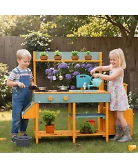 Slickblue Wooden Play Kitchen for Kids Pretend Mud Kitchen Activity Set