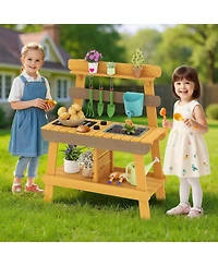 Slickblue Outdoor Kids Wooden Play Kitchen Mud Kitchen Pretend Toy Set