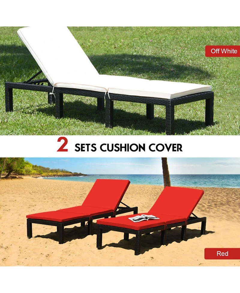 Gouun Wicker Sun Lounger with 7-Position Adjustable Backrest and Dual Cushion Covers