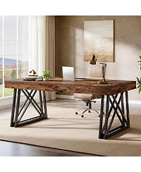 Tribesigns Executive Desk with X-Shaped Legs, 63'' Farmhouse Office Computer Desk, Large Writing Table